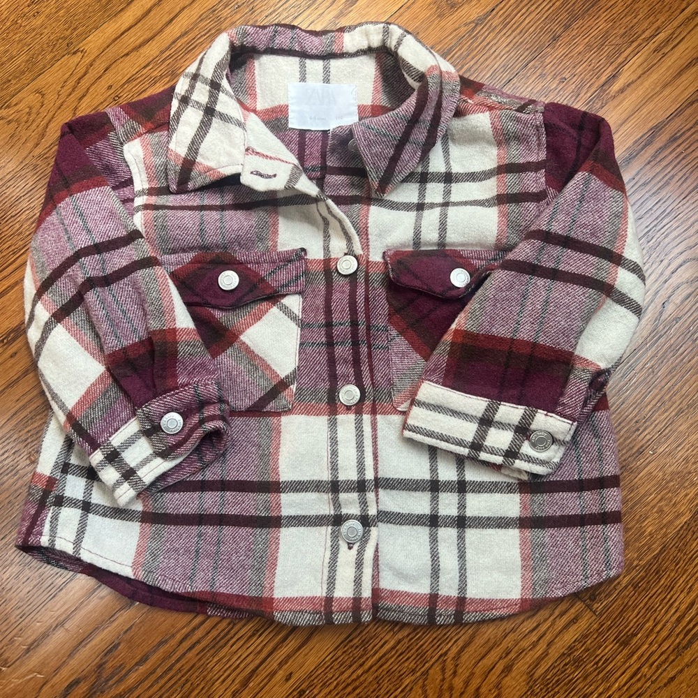 Zara Red and Cream Button Down Shirt